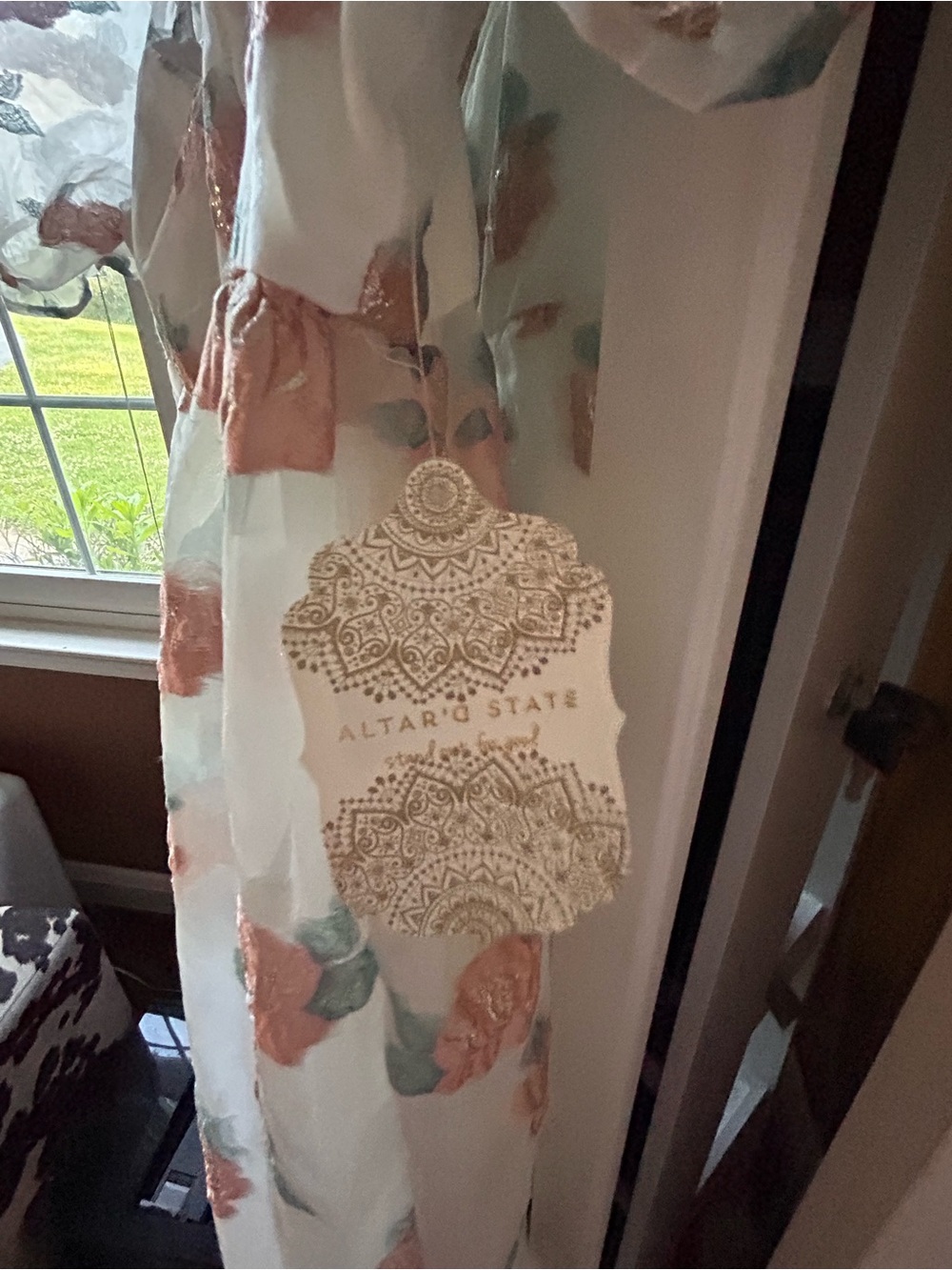 Altar'd State White Mini Dress with Rust Floral Appliqués and Sage Leaves, - Picture 11 of 11